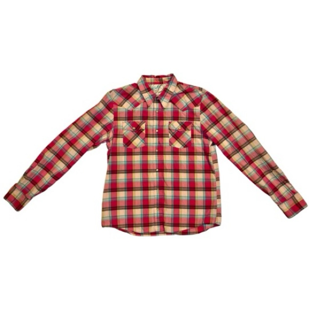 HOLLISTER CO. MENS PINK PLAID PATTERN LONG SLEEVE SNAP UP COLLARD SHIRT